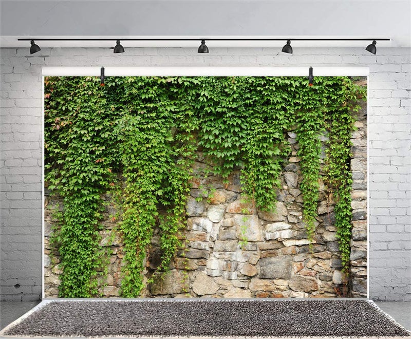 Leyiyi 9x6ft Spring Garden Leaves Backdrop Gardening Plants Grunge Stone Wall Greenery Banner Vane Branch Covered Vintage Architecture Photo Background Wedding Kids Birthday Photo Studio Vinyl Prop - Image 4